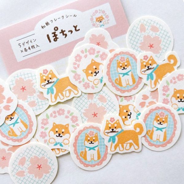Furukawashiko Flake Stickers - Springtime Shiba For Cheap