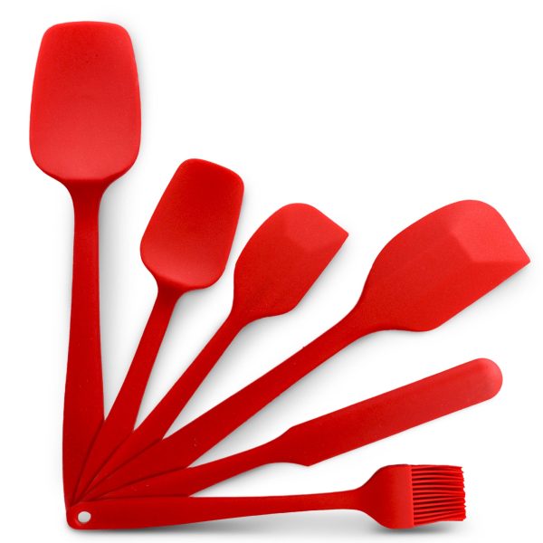 Cheer Collection Silicone Spatula Set, Silicone Spatulas For Nonstick Cookware, Cooking and Baking Sets for Kitchen, Red, 6 Pieces Online Hot Sale - Image 3