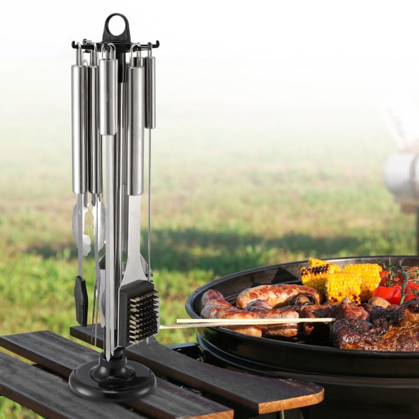 Cheer Collection Stainless Steel 10 Piece Barbecue Grill Tools Set with Storage Carousel Online - Image 2