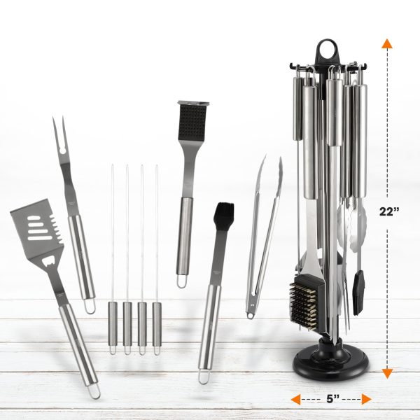 Cheer Collection Stainless Steel 10 Piece Barbecue Grill Tools Set with Storage Carousel Online - Image 3